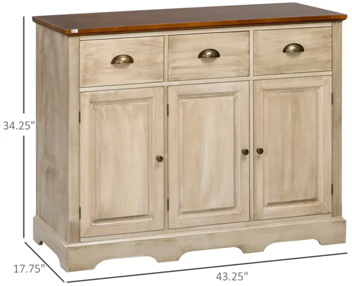 Natural Living Room Storage: Sideboard Buffet with 3 Drawers & 3 Cabinets