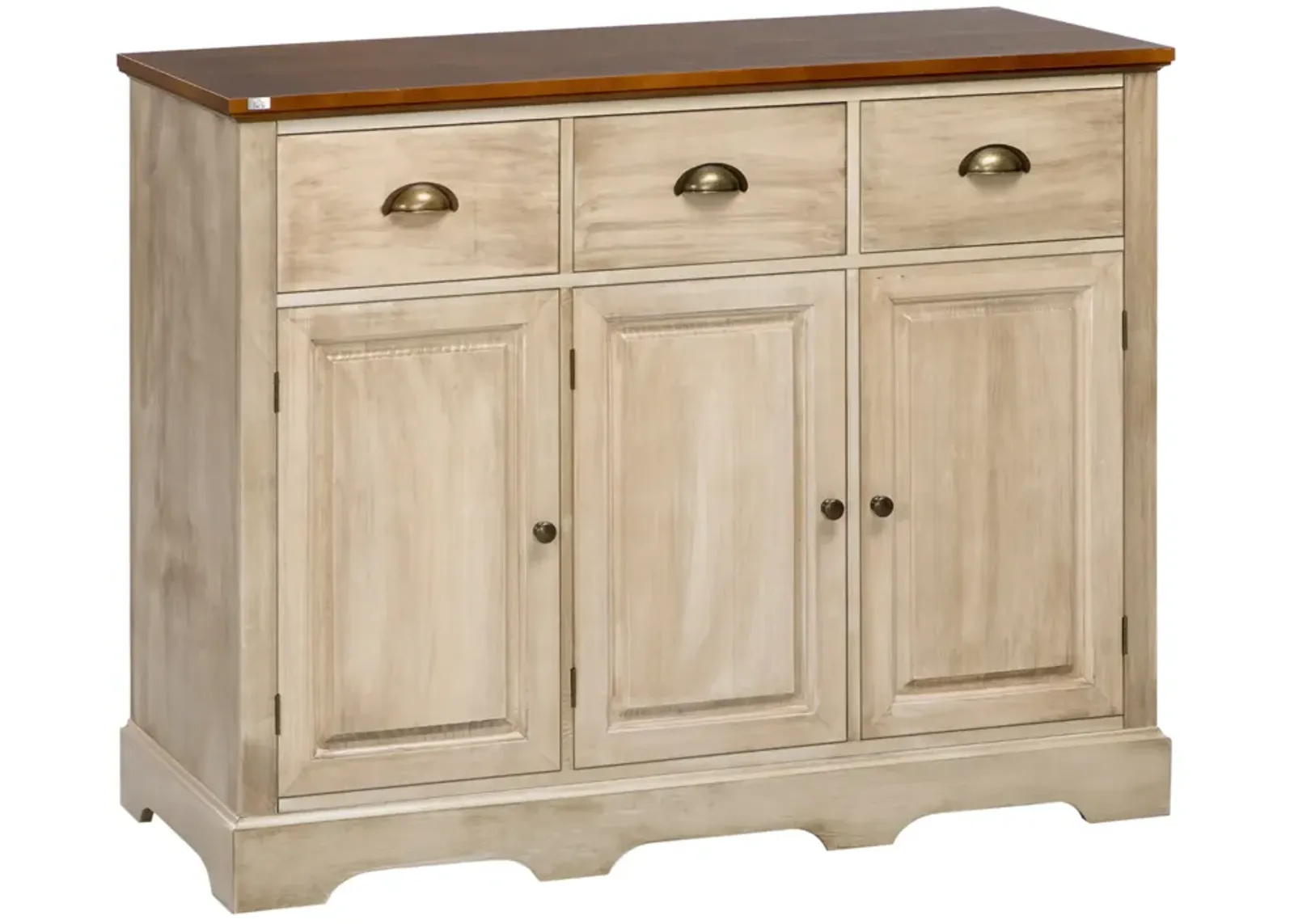 Natural Living Room Storage: Sideboard Buffet with 3 Drawers & 3 Cabinets