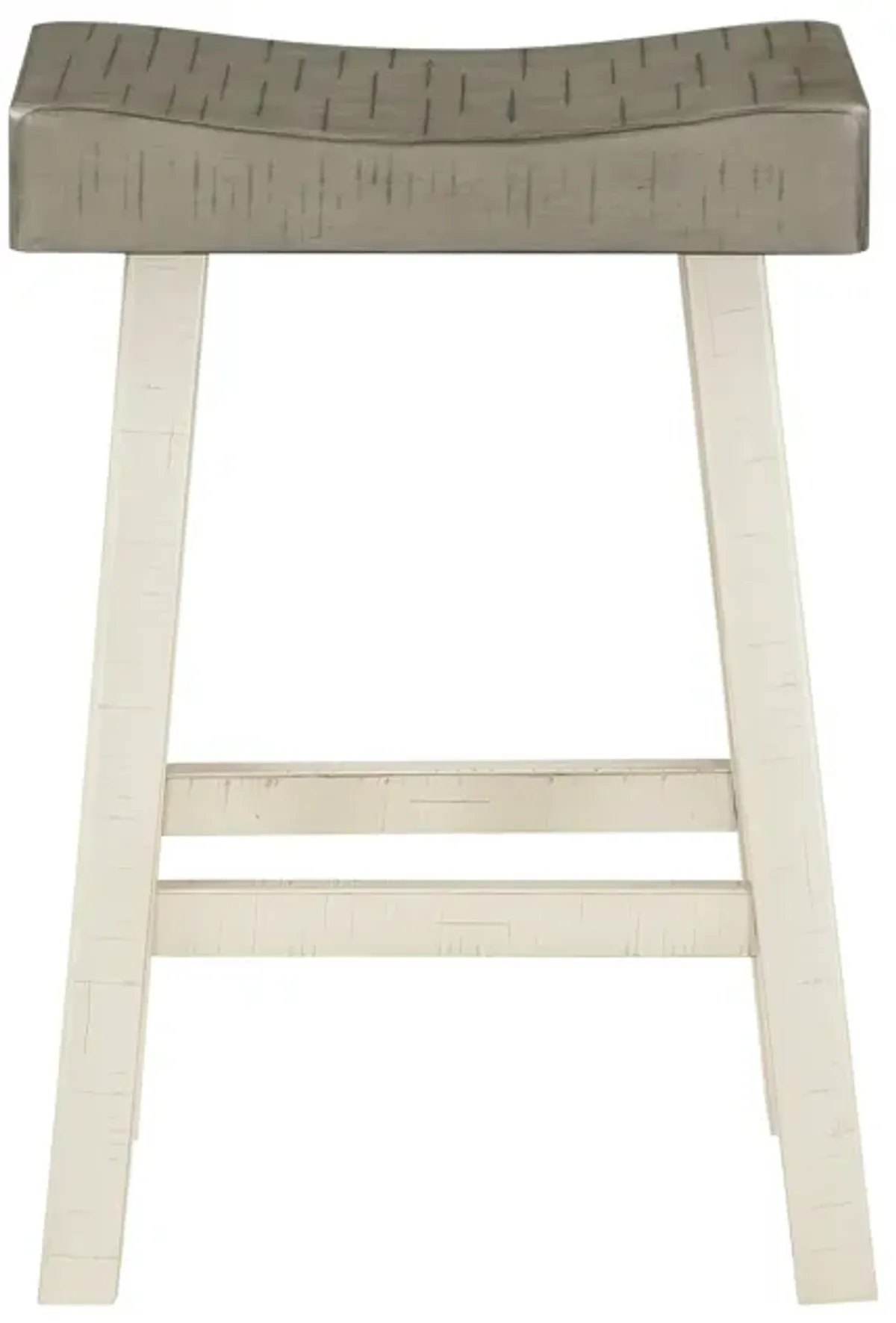 Casy 25 Inch Counter Height Stool, Saddle Seat, White Rubberwood, Set of 2 - Benzara