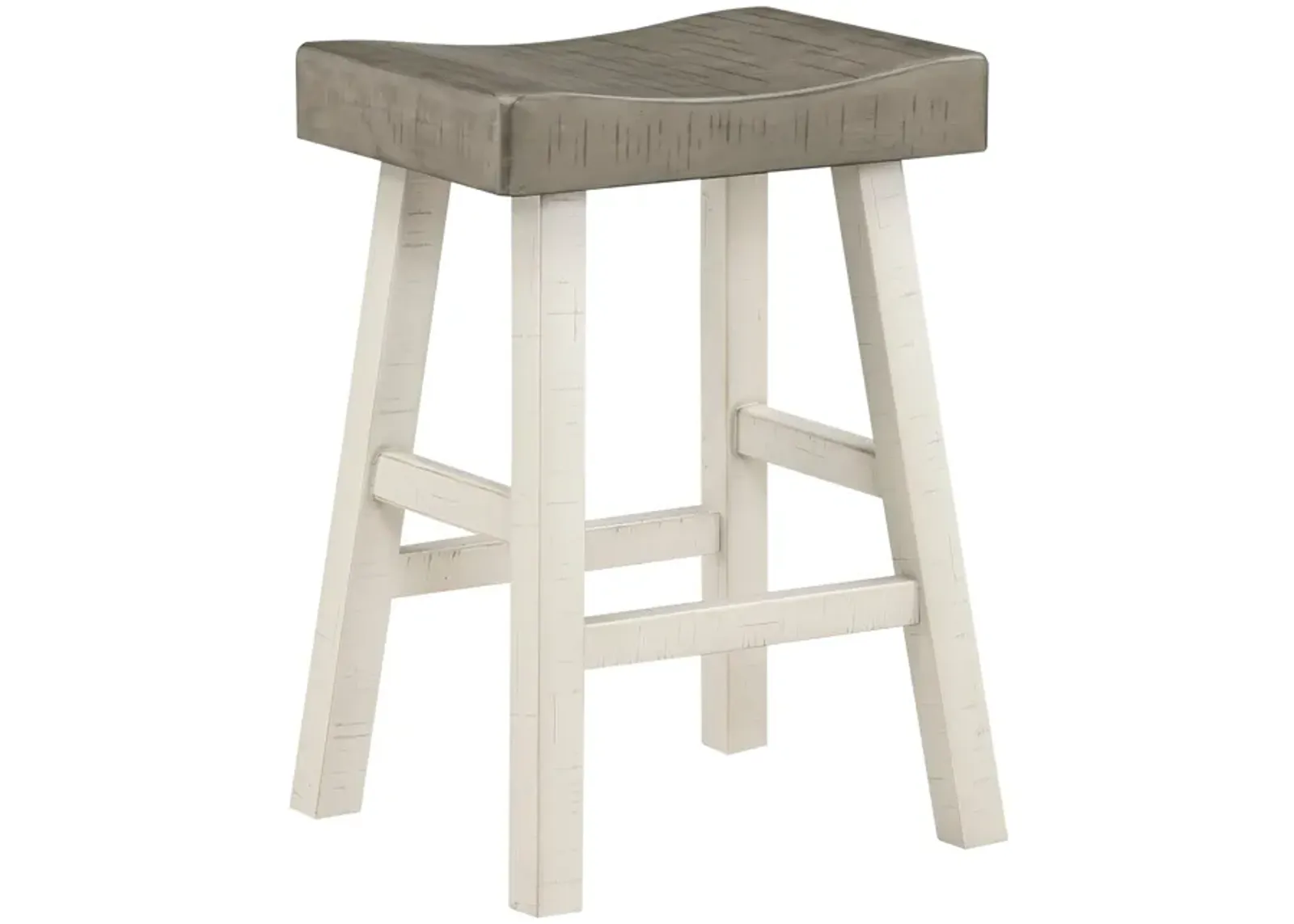 Casy 25 Inch Counter Height Stool, Saddle Seat, White Rubberwood, Set of 2 - Benzara