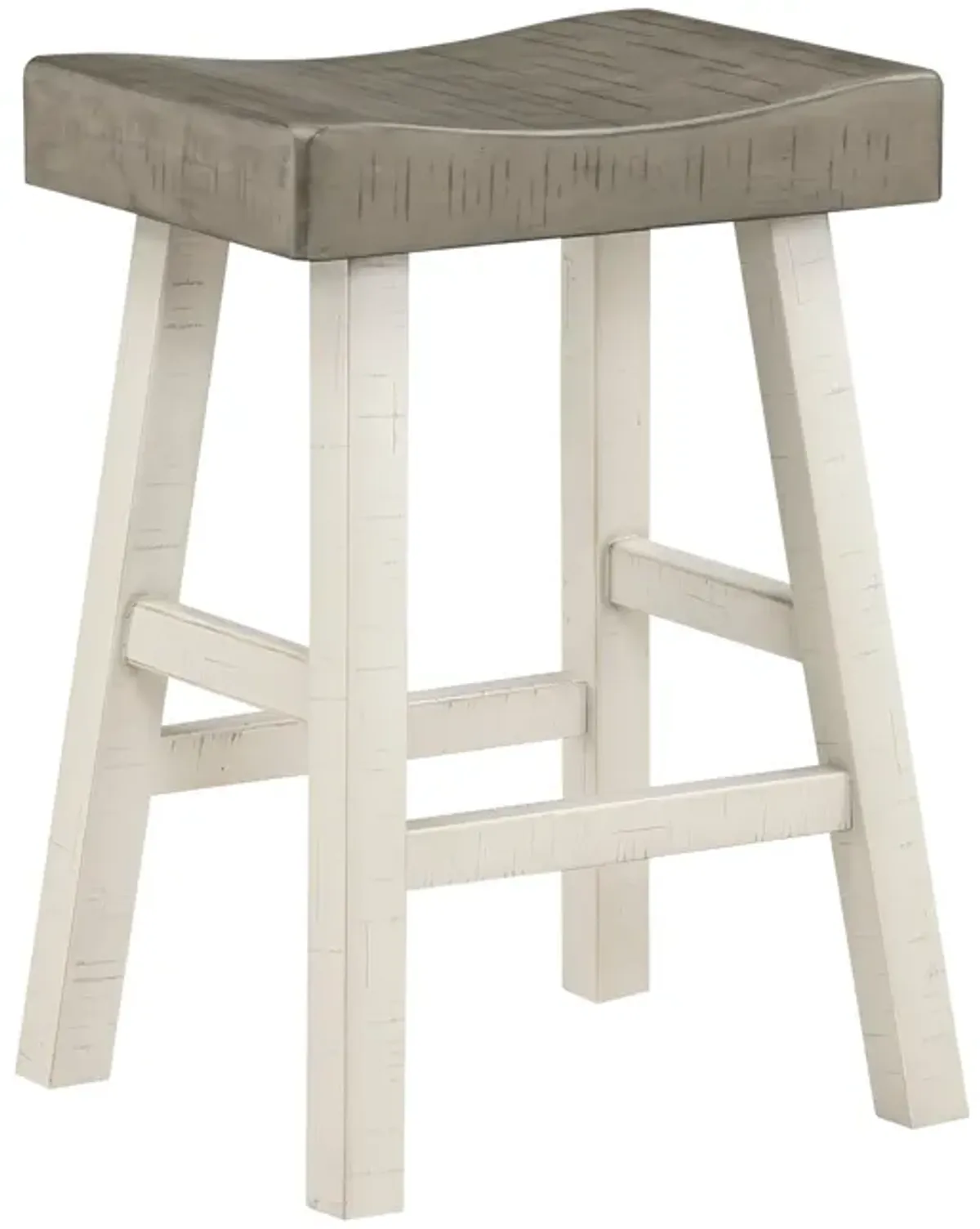 Casy 25 Inch Counter Height Stool, Saddle Seat, White Rubberwood, Set of 2 - Benzara