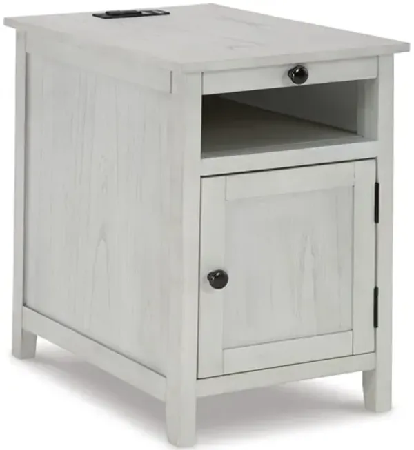 Gena Side End Table, Shelf and Pull Out Tray, White Solid Wood 24 Inch - Benzara