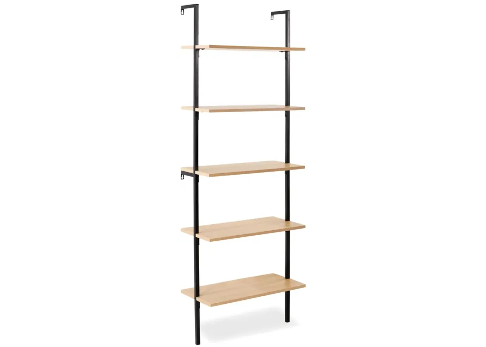 Madera  Industrial 5-Shelf Wood Wall-Mounted Open Ladder Bookcase