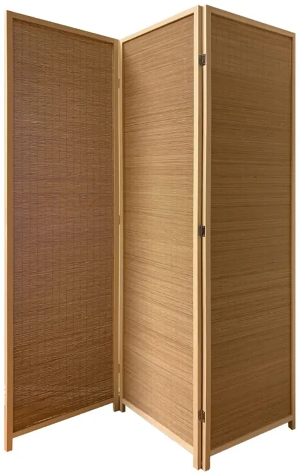 3 Panel Bamboo Shade Roll Room Divider, Natural Brown-Benzara