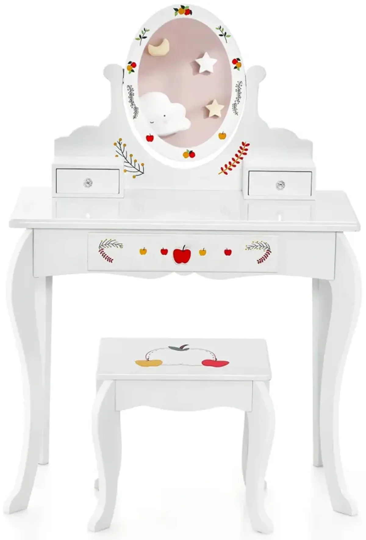 Kids Vanity and Stool Set with 360� Rotatable Mirror and Whiteboard-White