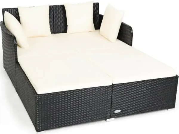 Hivvago Spacious Outdoor Rattan Daybed with Upholstered Cushions and Pillows-Black
