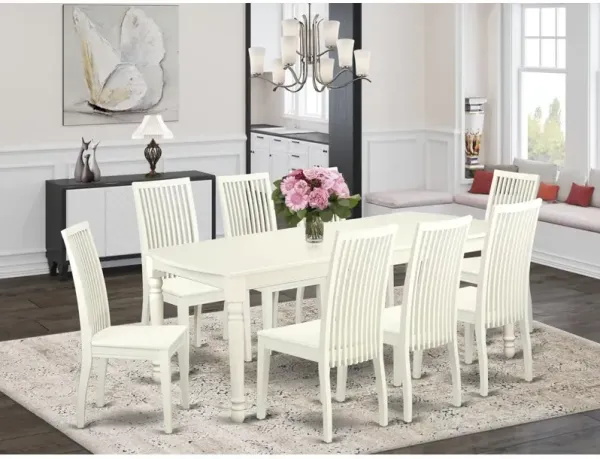 East West Furniture Dining Room Set Linen White, DOIP9-LWH-W