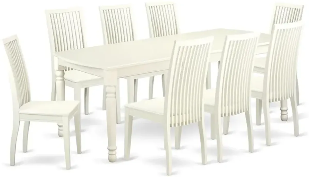 East West Furniture Dining Room Set Linen White, DOIP9-LWH-W
