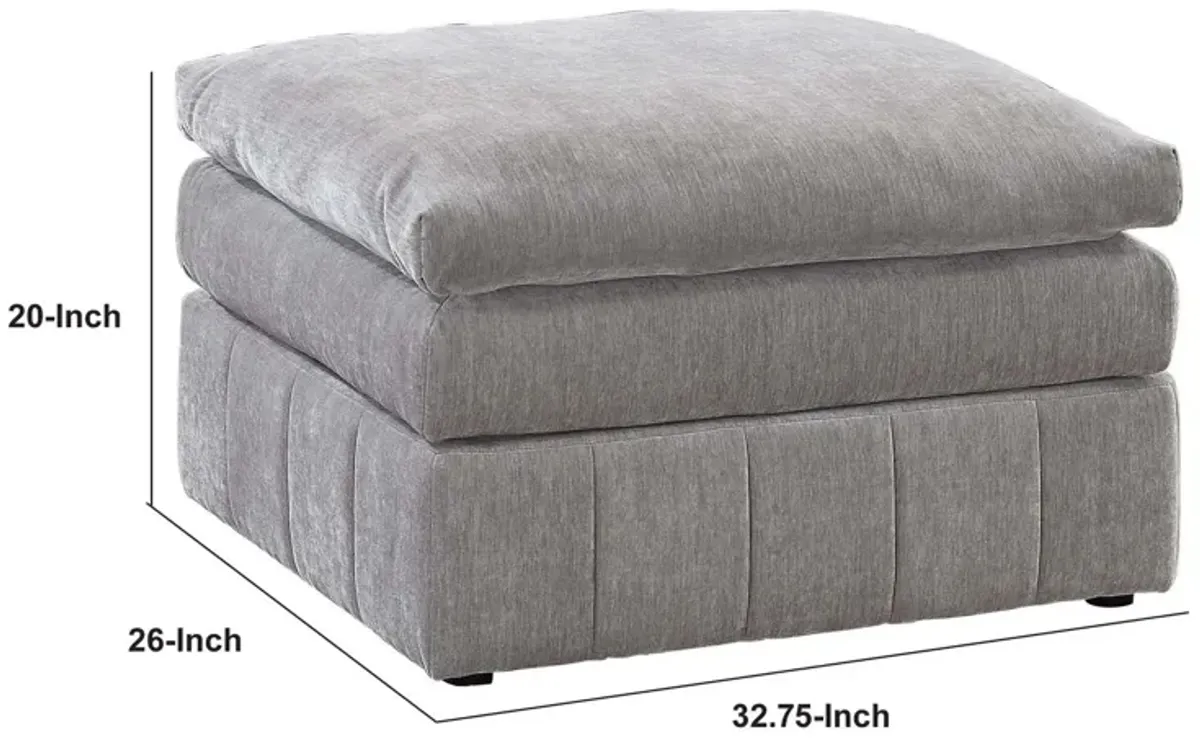 Luna 33 Inch Modular Ottoman, Three Layer Plush Cushioned Seat, Gray-Benzara