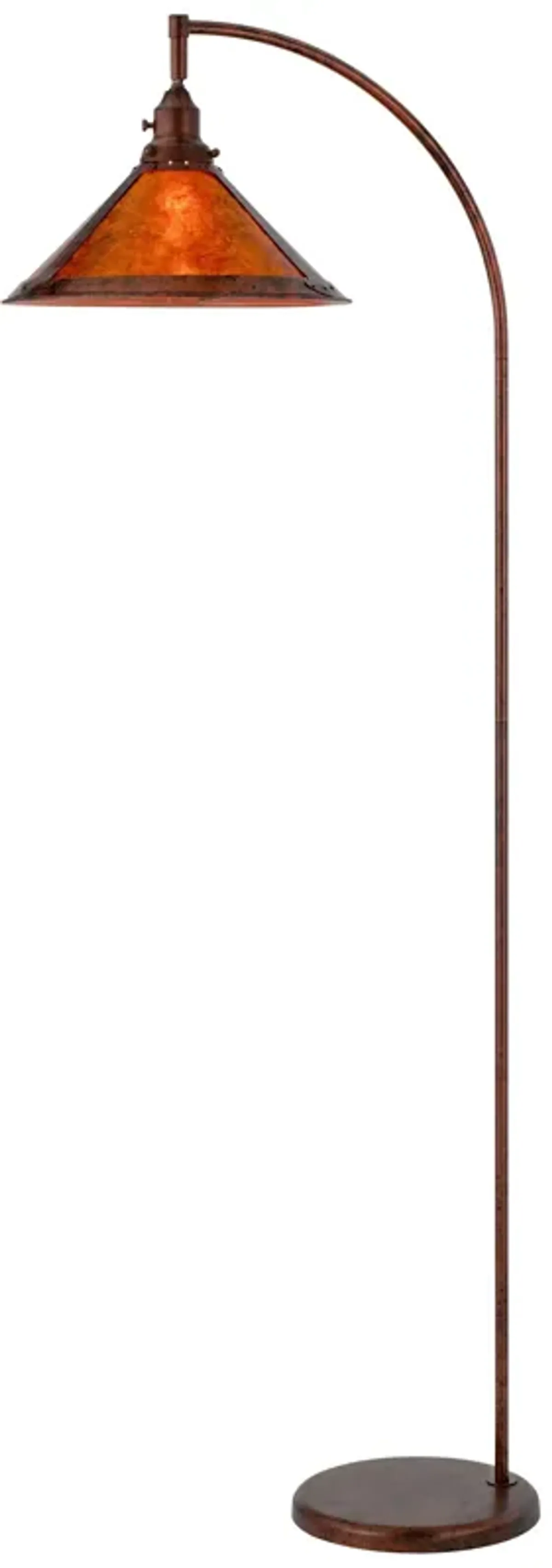 Cyan 65 Inch Modern Adjustable Arc Floor Lamp, Amber Mica Shade, Rust Metal-Benzara