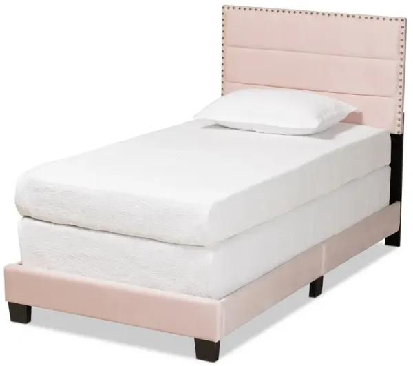 Baxton Studio Tamira Glam Navy Velvet Fabric Upholstered Twin Size Panel Bed