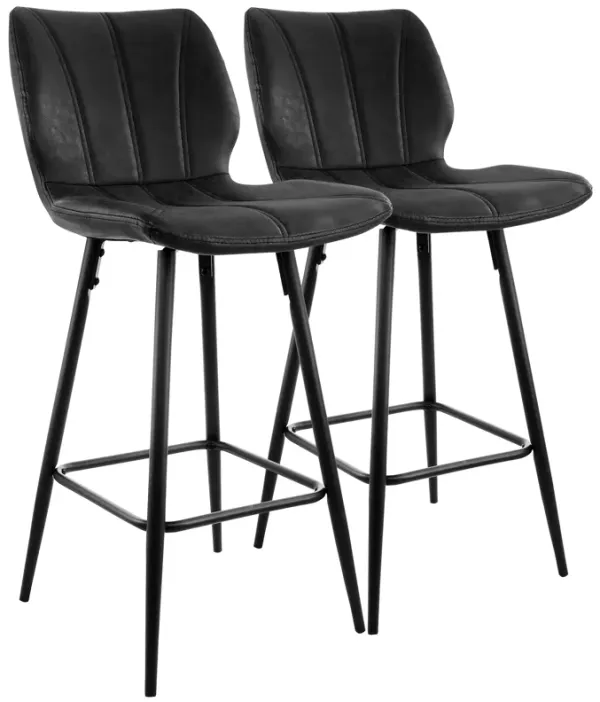 Elama 2 Piece Vintage Faux Leather Bar Chair in Black with Black Legs