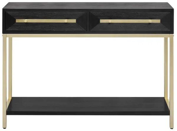 Clihome Entryway Table, Console Table with Two Drawers, Retro Hallway Table with Striking Geometric Design for Entryway and Living Room (Navy)