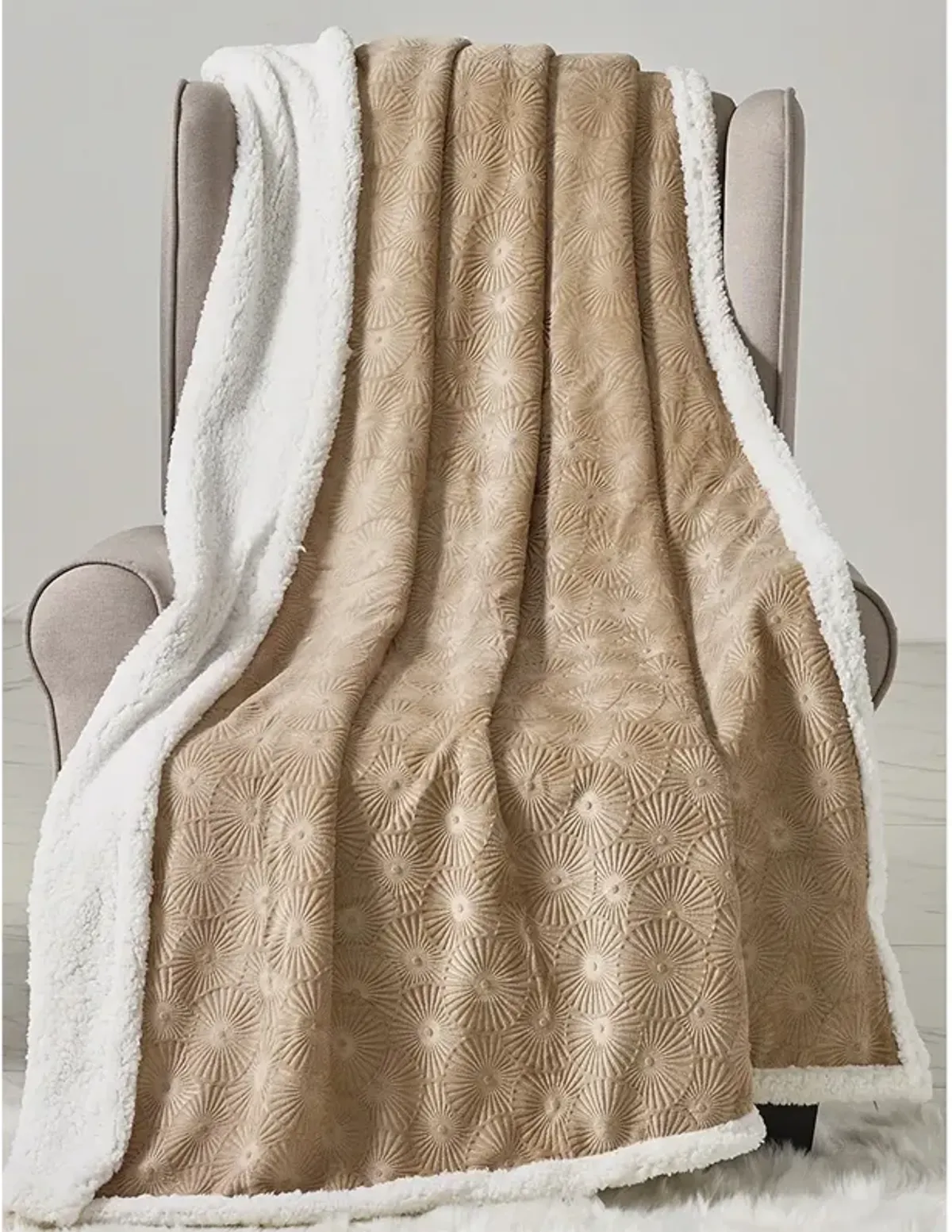 Plazatex Louvre Sherpa Decorative Super Soft Throw Blanket for Sleep/Decor 50" x 60" Taupe