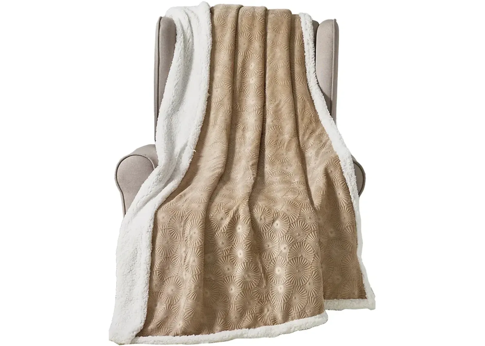 Plazatex Louvre Sherpa Decorative Super Soft Throw Blanket for Sleep/Decor 50" x 60" Taupe