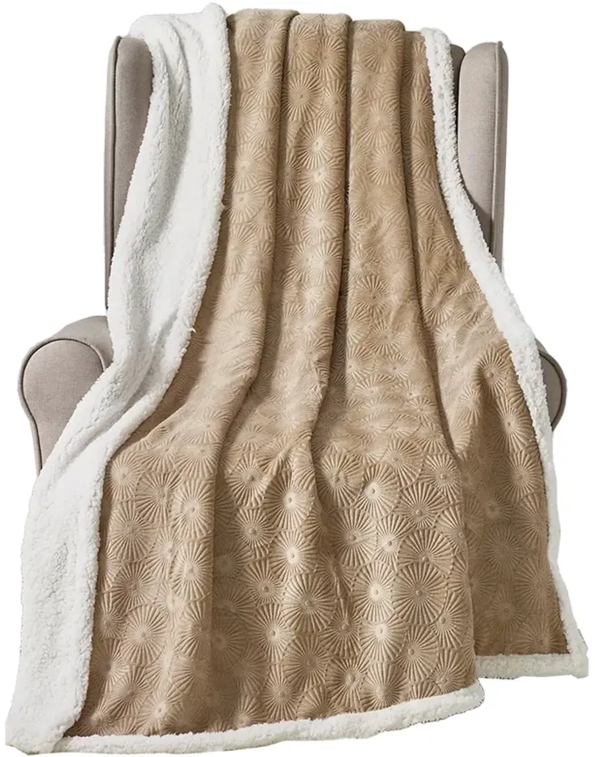 Plazatex Louvre Sherpa Decorative Super Soft Throw Blanket for Sleep/Decor 50" x 60" Taupe