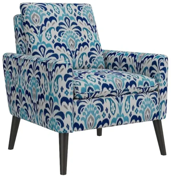 HL Home Furnishings Mid-Century Modern Armchair in Cobalt Blue and Gray Damask