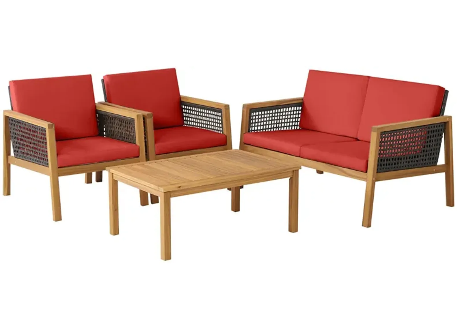 4 Pieces Patio Rattan Furniture Set with Removable Cushions