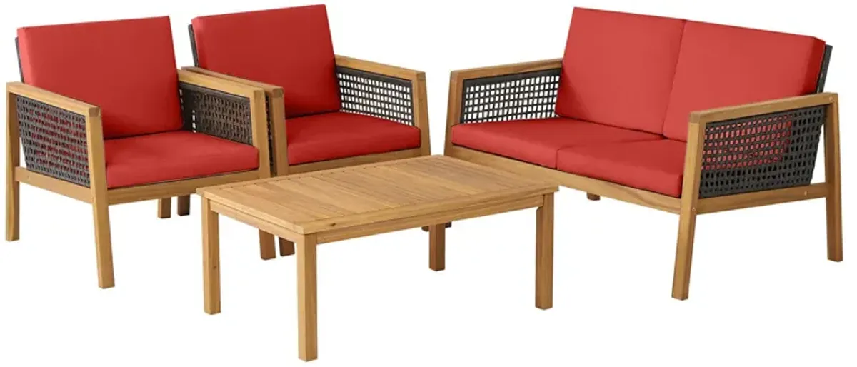 4 Pieces Patio Rattan Furniture Set with Removable Cushions