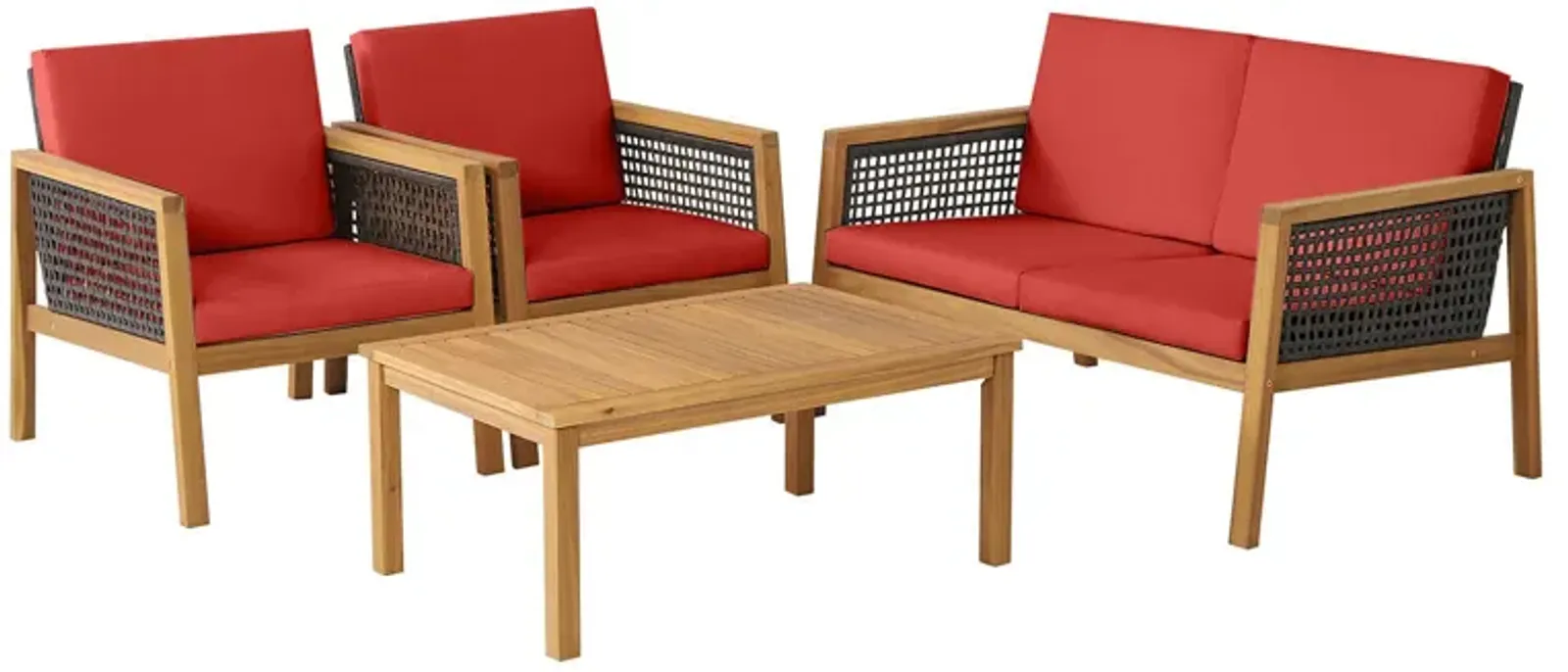 4 Pieces Patio Rattan Furniture Set with Removable Cushions