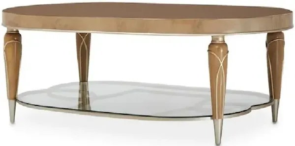 Michael Amini Villa Cherie Oval Cocktail Table - Caramel
