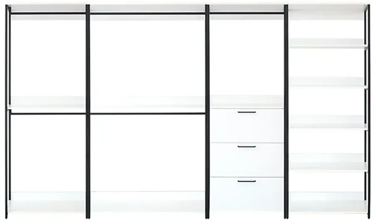 Fiona 143 in. W White Freestanding 4 Tower System 8 -Shelf Walk in Wood Closet System with Metal Frame