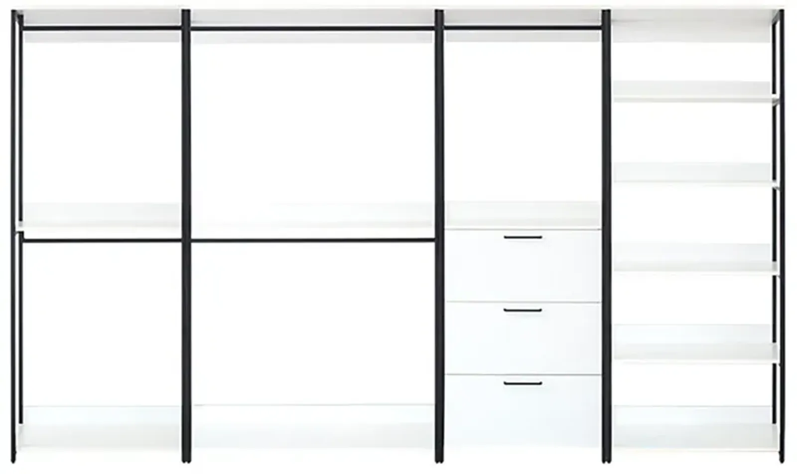 Fiona 143 in. W White Freestanding 4 Tower System 8 -Shelf Walk in Wood Closet System with Metal Frame