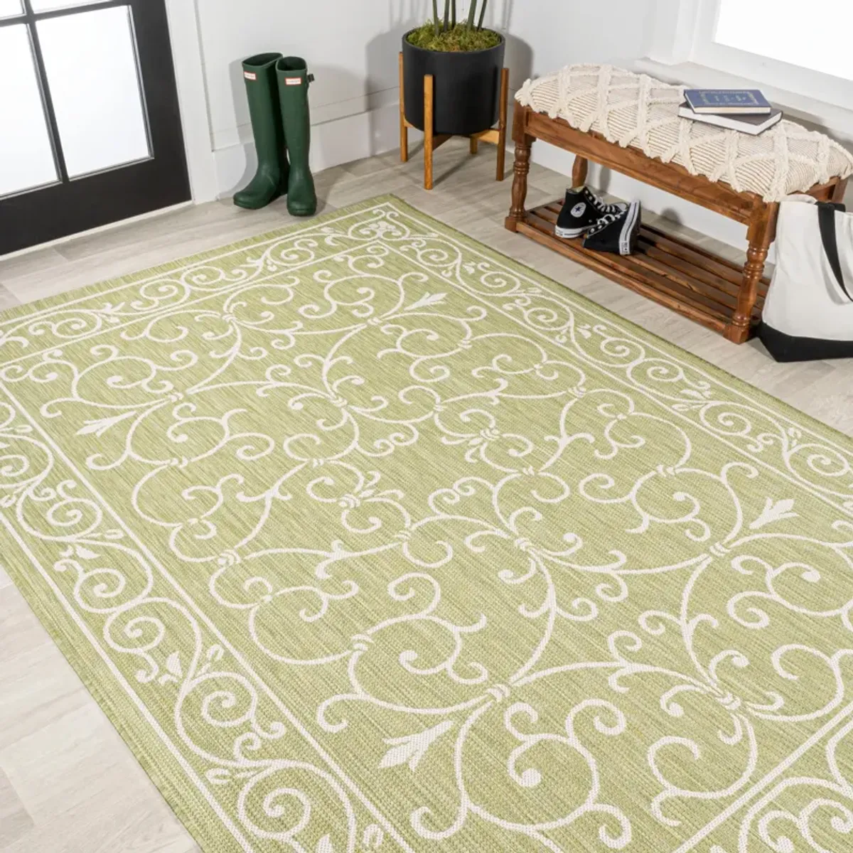 Charleston Vintage Filigree Textured Weave Indoor/Outdoor Area Rug