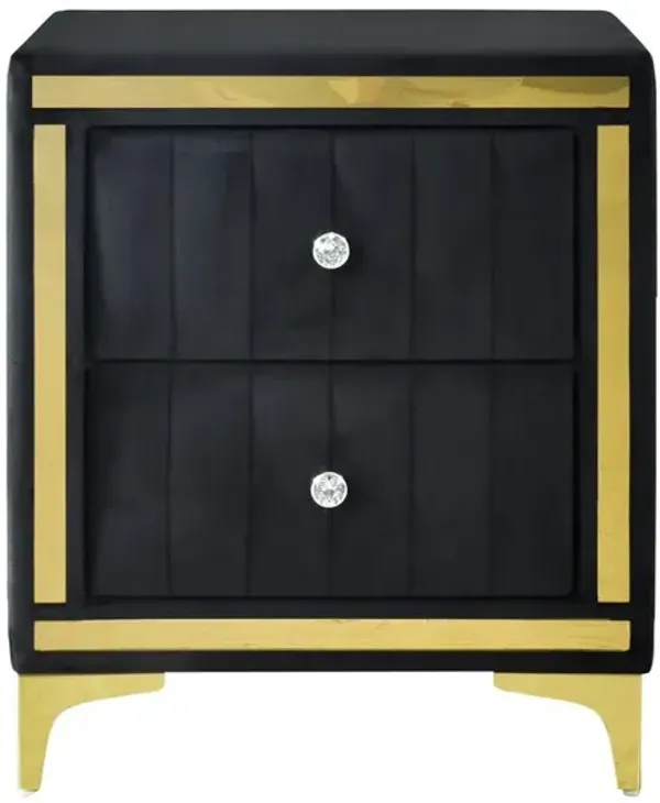 Monique Velvet Nightstand with Gold Legs and Gold Trim, Crystal knobs