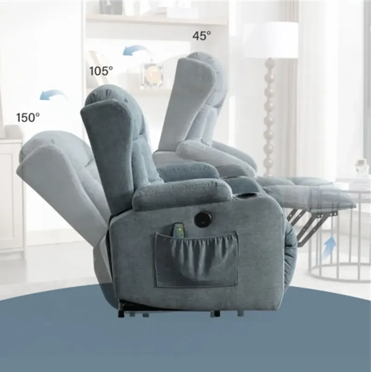 35.43 in. W Fabric Recliner with Remote Control, Tufted and Storage