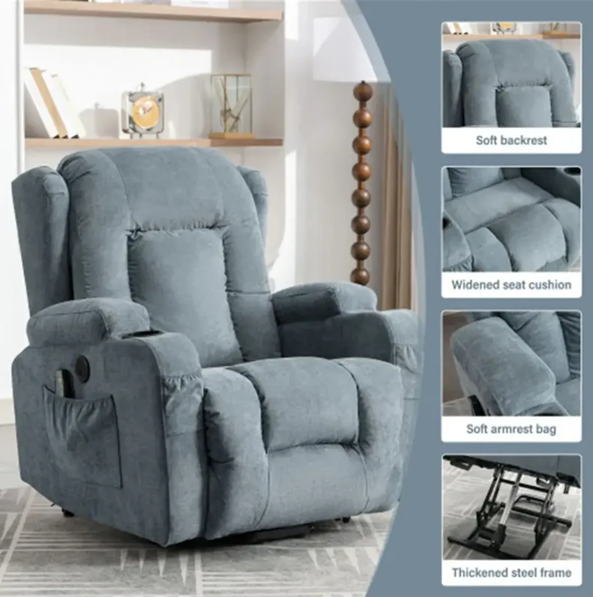 35.43 in. W Fabric Recliner with Remote Control, Tufted and Storage