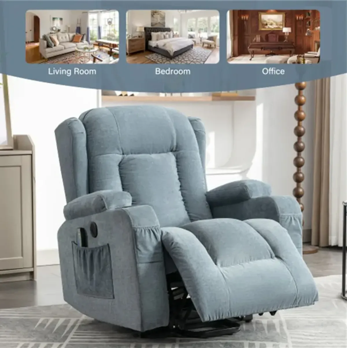 35.43 in. W Fabric Recliner with Remote Control, Tufted and Storage