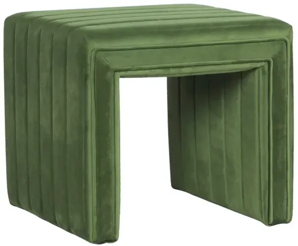 Ada Footstool Ottoman with Channel Tufted Green Velvet, 19 Inch
