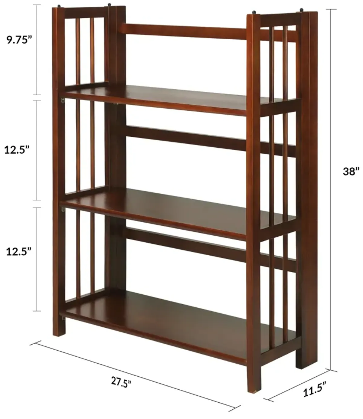 Casual Home 3-Shelf Folding Stackable Bookcase (27.5" Wide)-Walnut