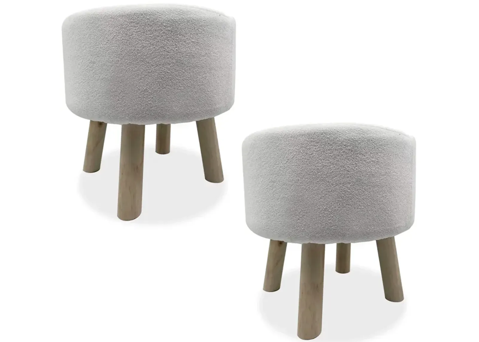 Ginni Footstool Ottoman Set of 2, White Polyester, Soft Seat, Wood Legs