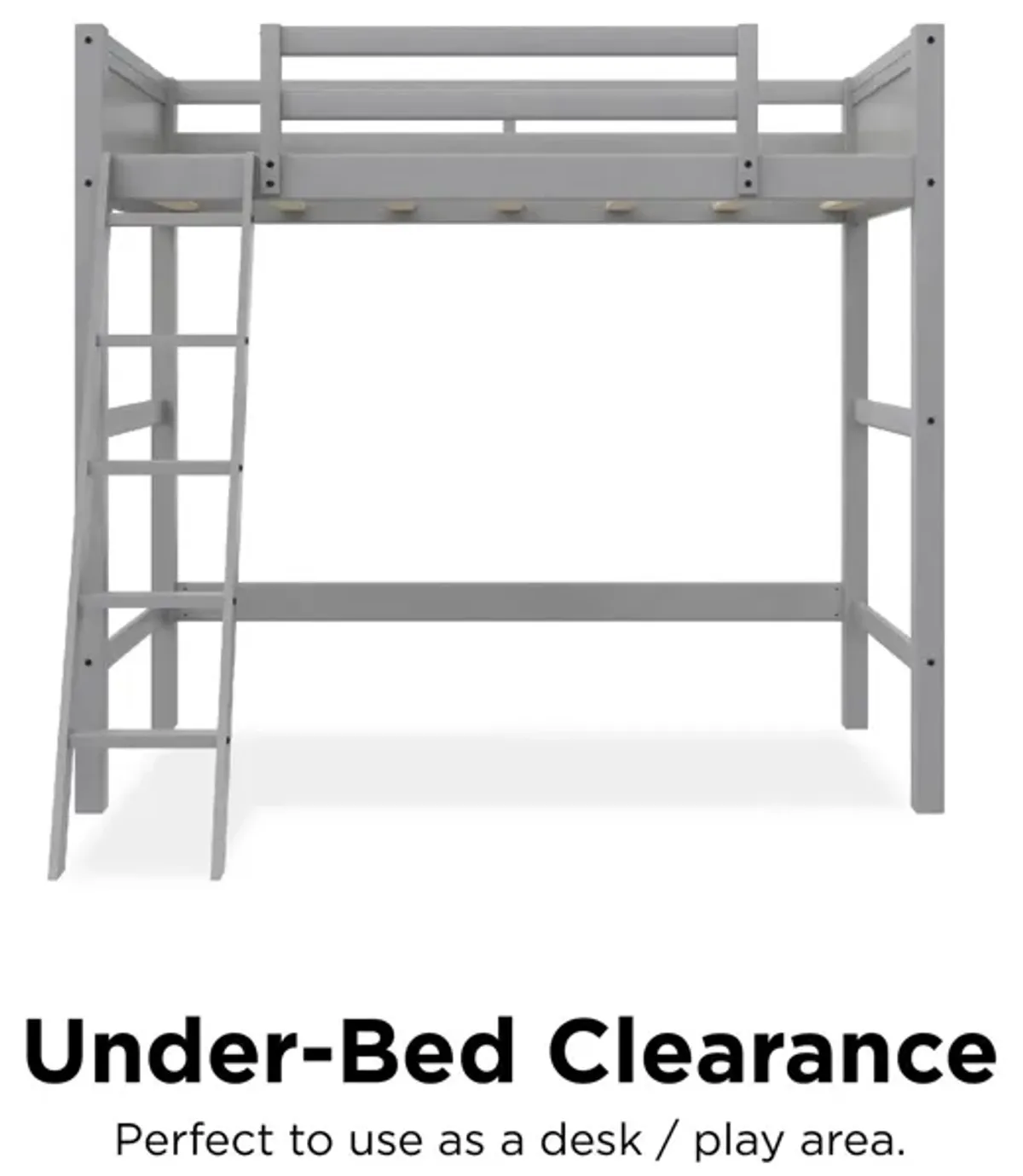 Atwater Living Rollins Kids Wooden Loft Bed with Ladder, Twin Size, Gray