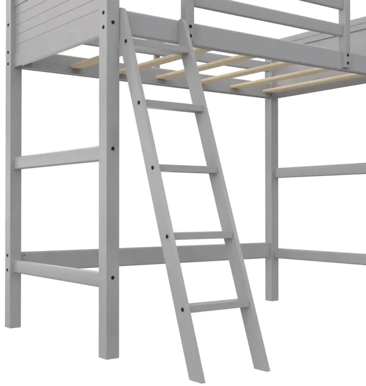 Atwater Living Rollins Kids Wooden Loft Bed with Ladder, Twin Size, Gray