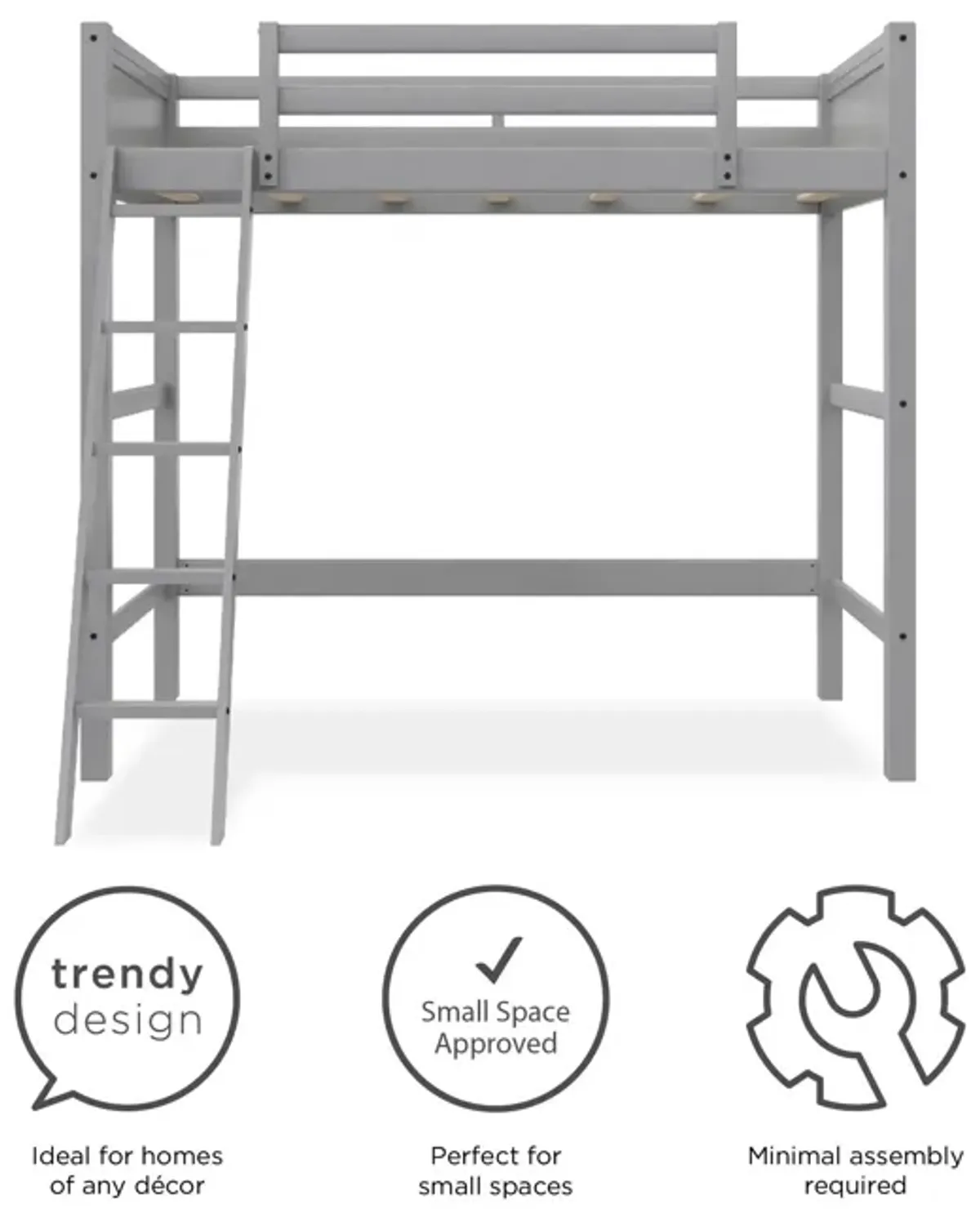 Atwater Living Rollins Kids Wooden Loft Bed with Ladder, Twin Size, Gray