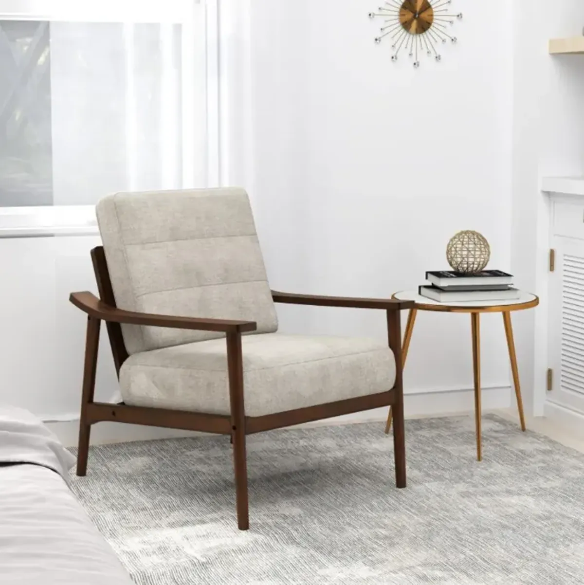 Hivvago Modern Accent Chair with Rubber Wood Armrests and Legs for Living Room