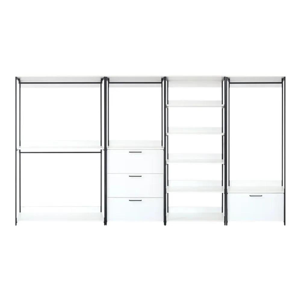 FC Design Klair Living White Freestanding Walk in Wood Closet System with Metal Frame