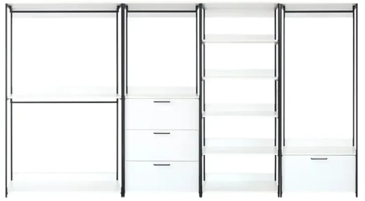 FC Design Klair Living White Freestanding Walk in Wood Closet System with Metal Frame