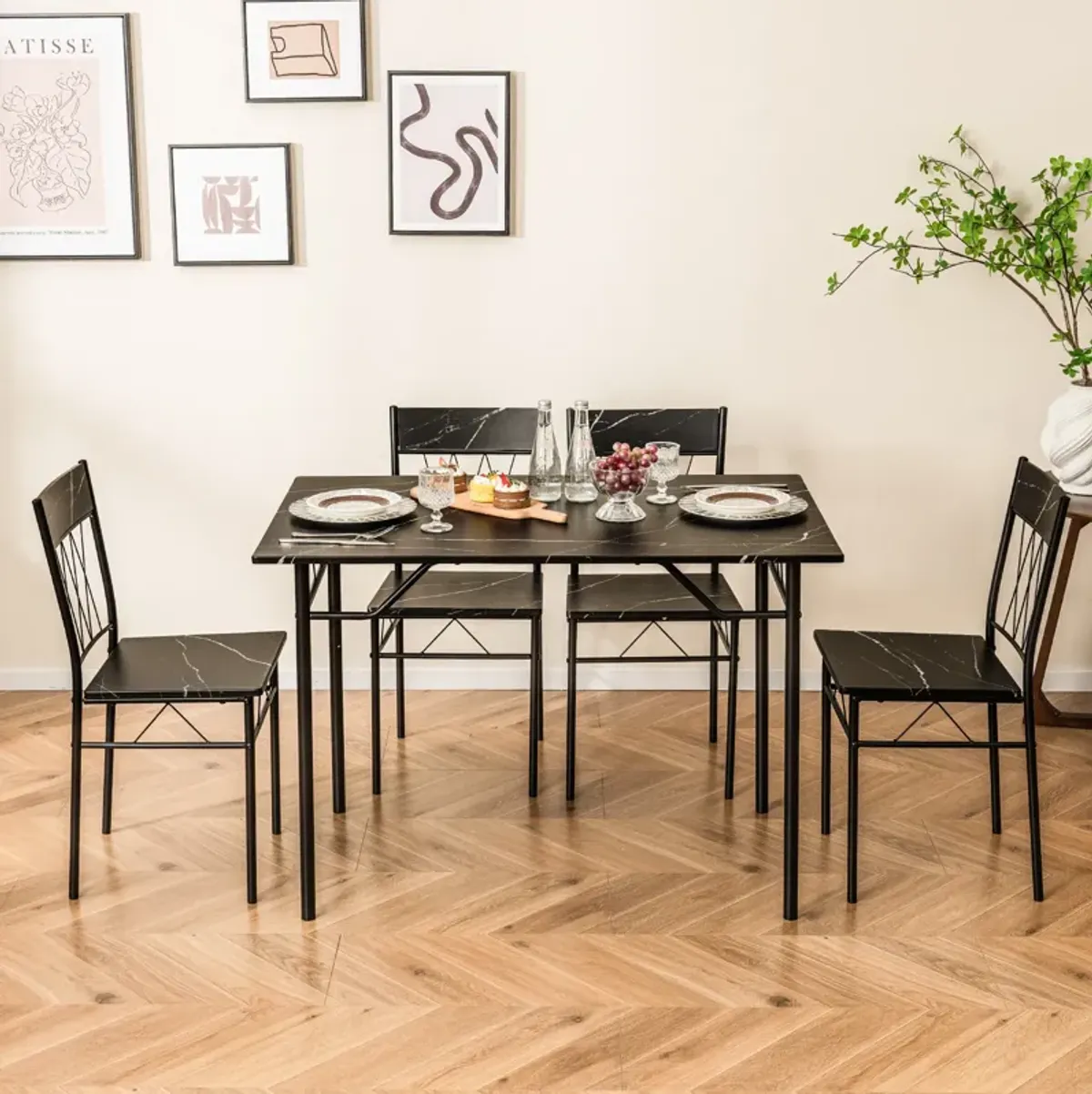 5-Piece Dining Table Set for 4 with Kitchen Table and 4 Dining Chairs