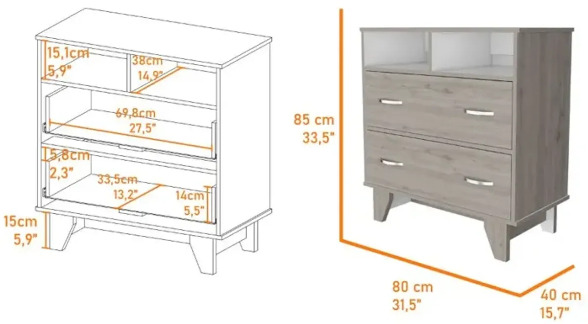 Double Drawer Dresser Arabi, Bedroom, Light Gray / White