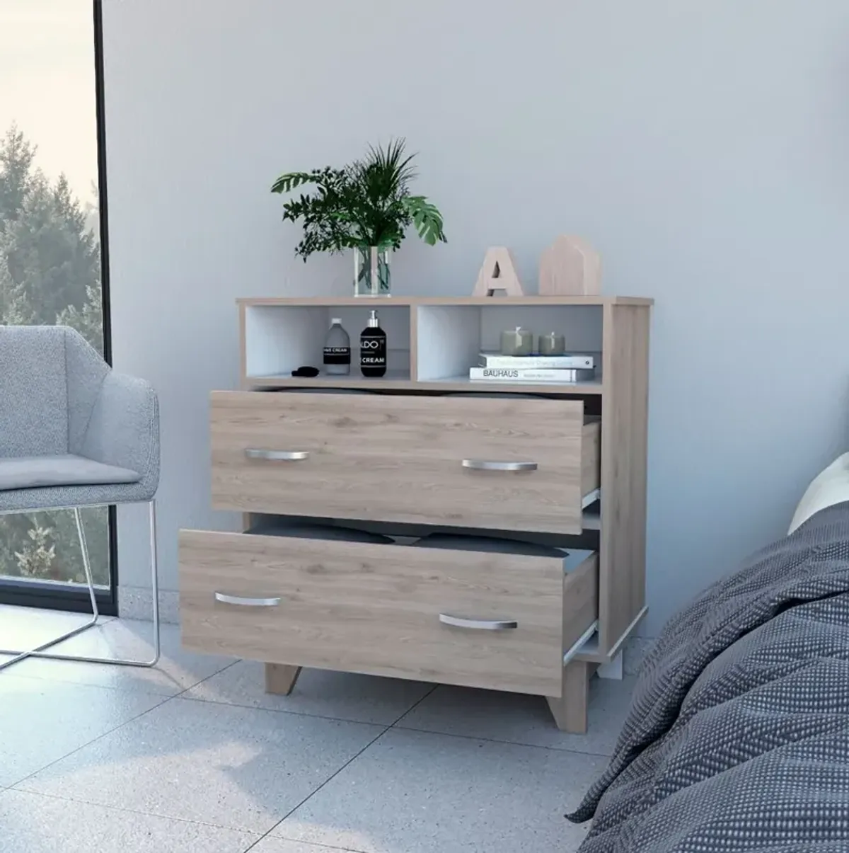 Double Drawer Dresser Arabi, Bedroom, Light Gray / White