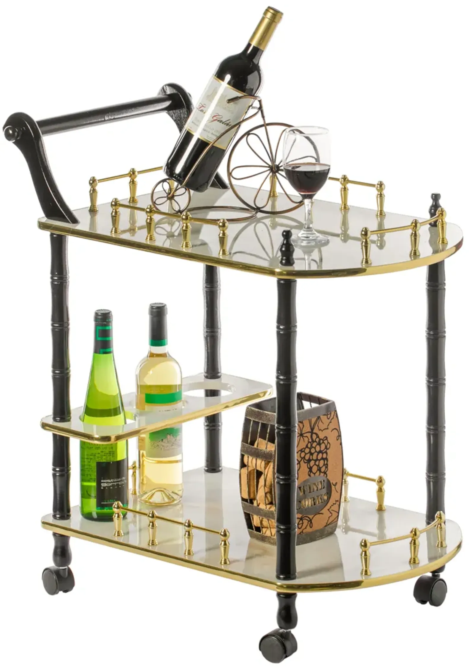 Serving Bar Cart Tea Trolley, 2 Tier Shelves on Rolling Wheels, Mobile Liquor Bar for Wine Beverage Drink Dinner Party, Utility Kitchen Storage Island Coffee Cabinet for Dining Living Room, Wood, Gray