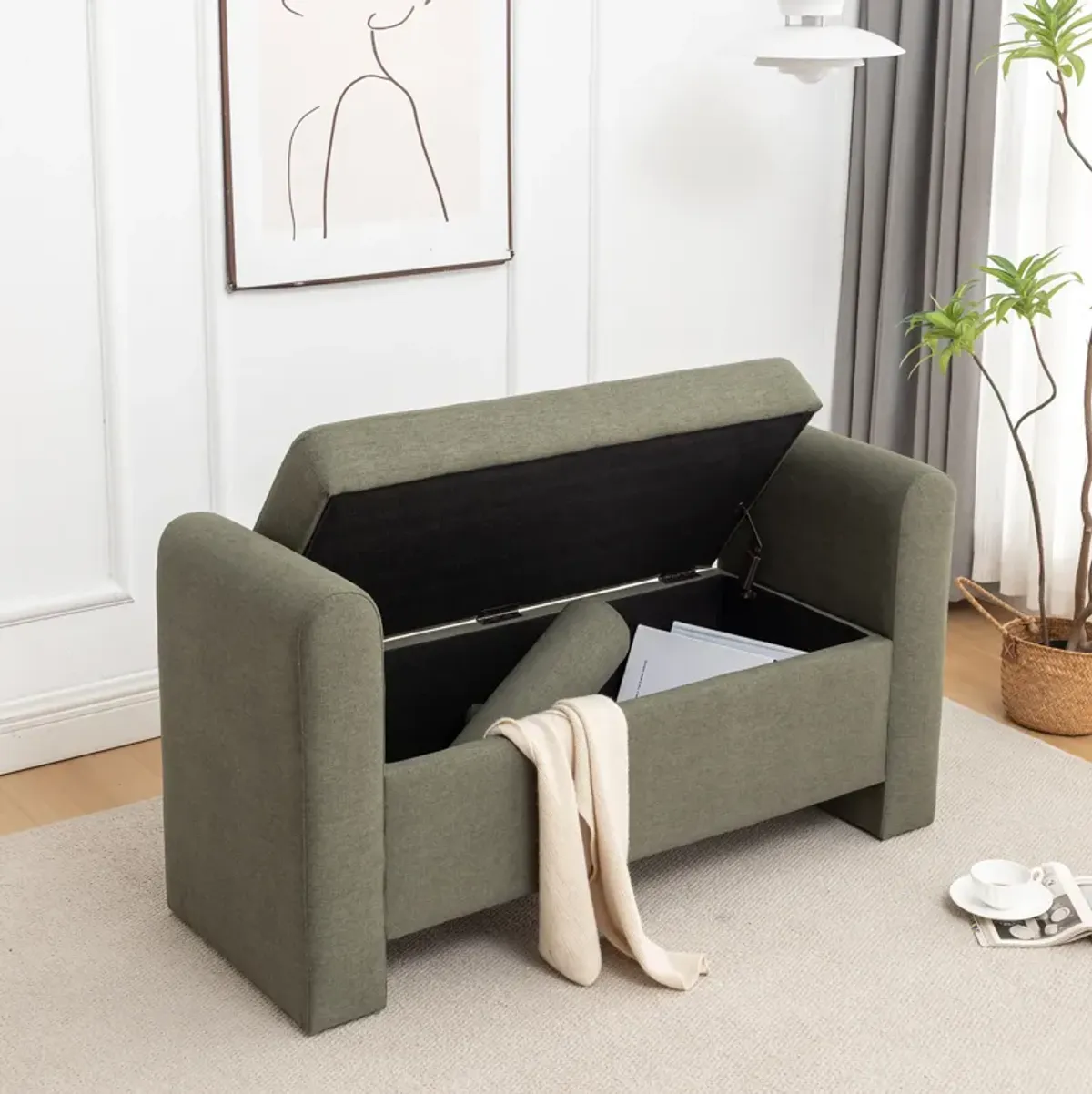 Drake 57" Storage Bench - Forest Green Performance Fabric