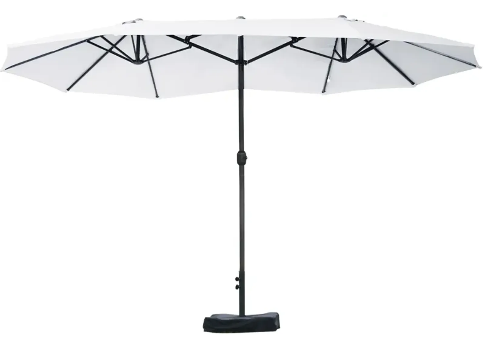 Outsunny Patio Umbrella 15' Steel Rectangular Outdoor Double Sided Market with base, Sun Protection & Easy Crank for Deck Pool Patio, Beige