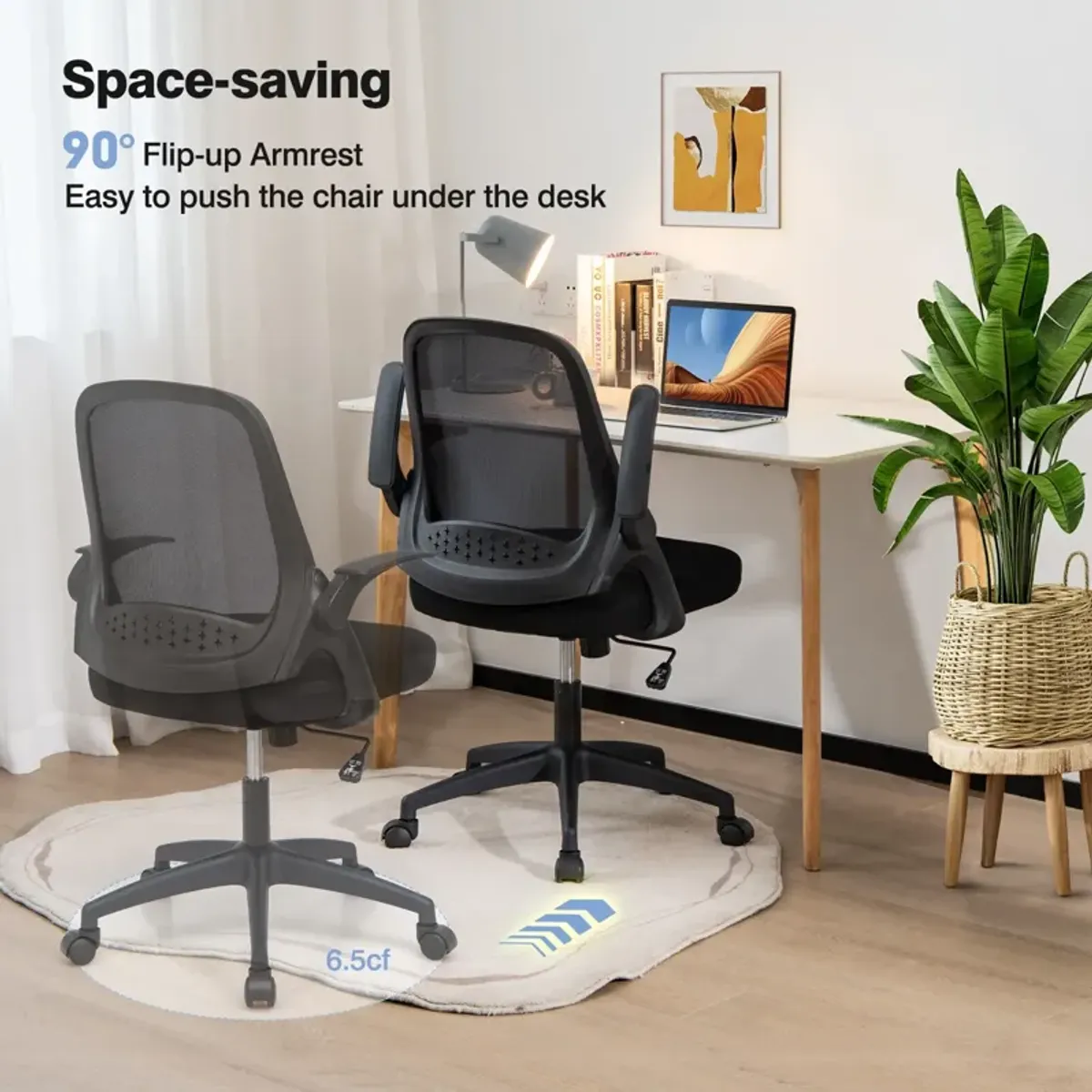 Adjustable Mesh Office Chair Rolling Computer Desk Chair with Flip-up Armrest