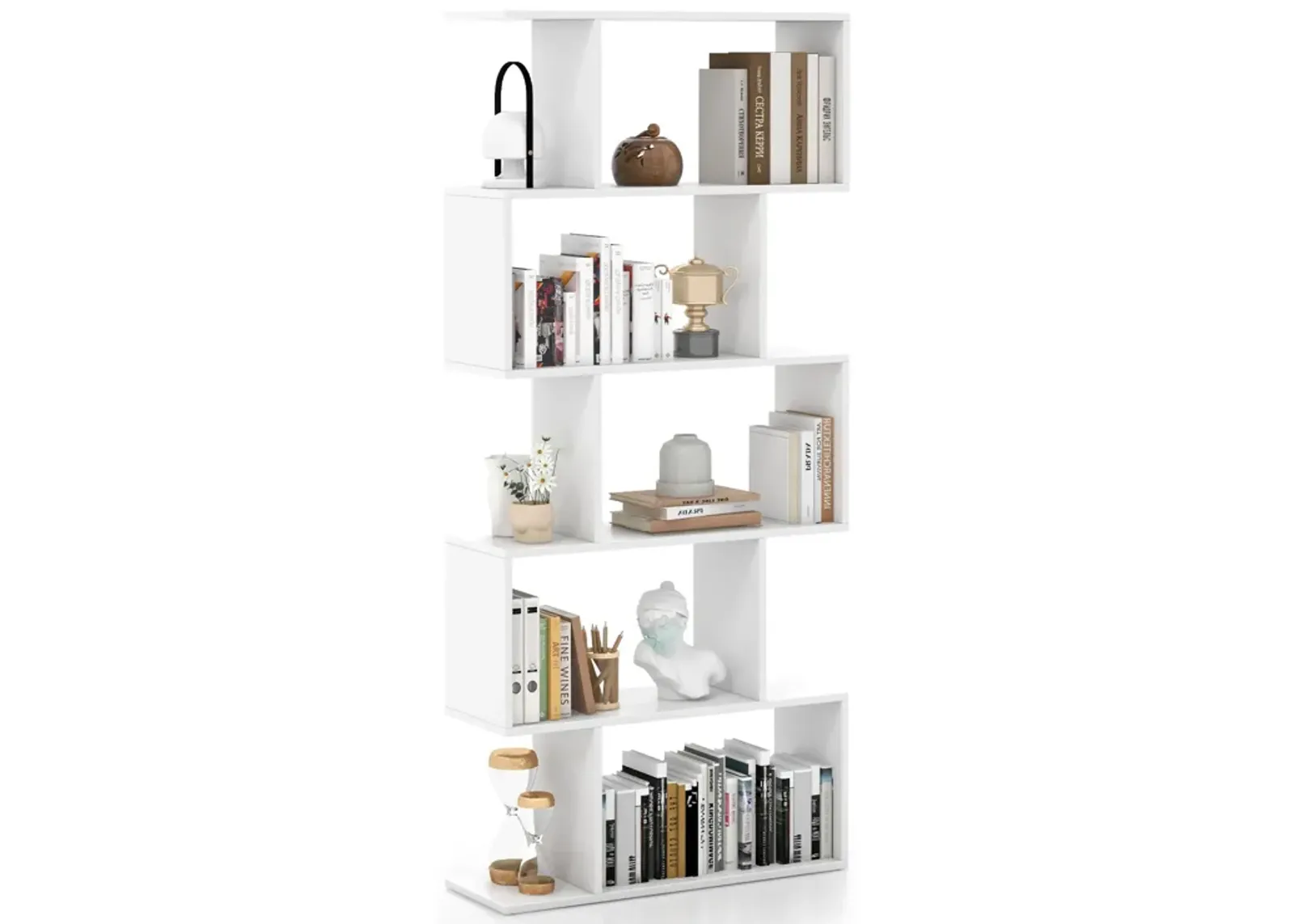 5-Tier Bookshelf with Anti-Toppling Device for Living Room Home Office