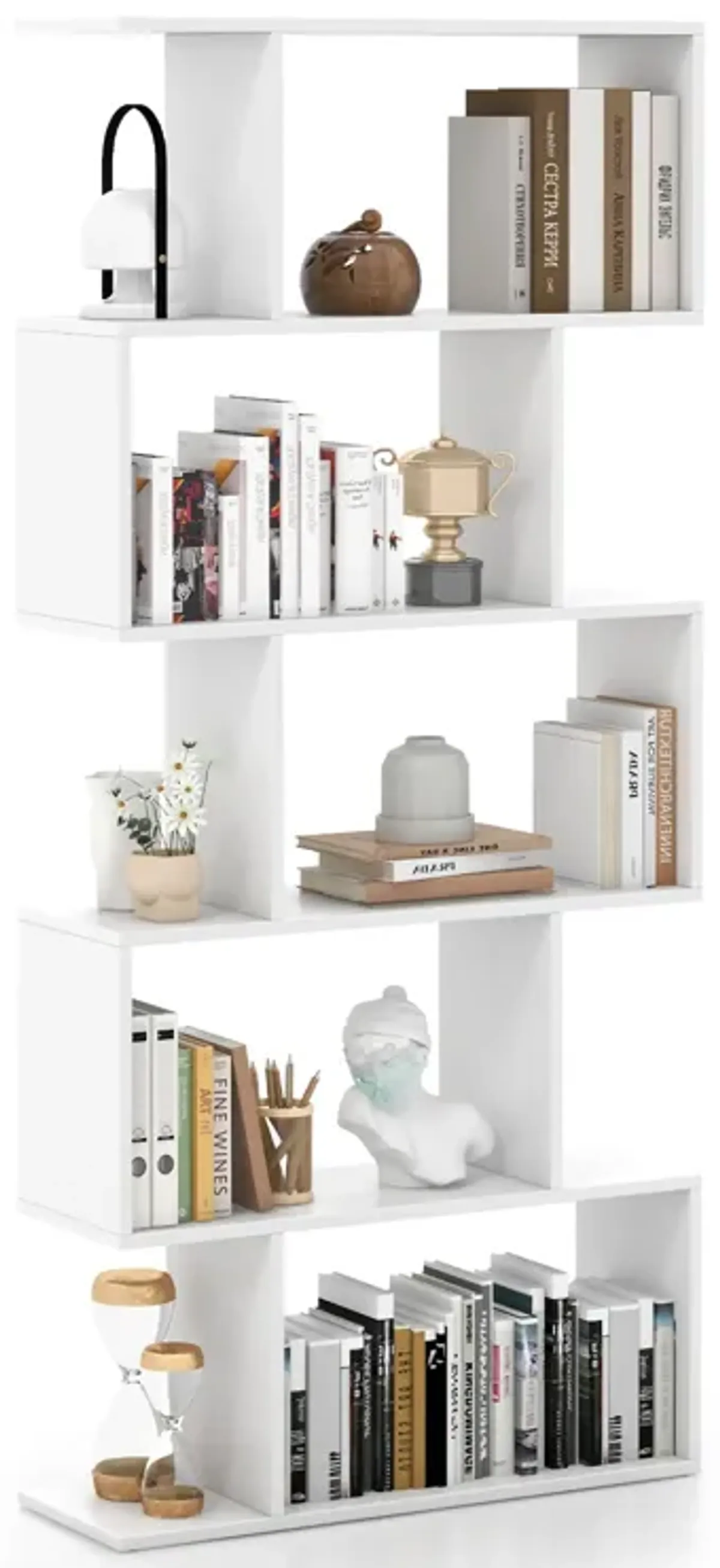 5-Tier Bookshelf with Anti-Toppling Device for Living Room Home Office